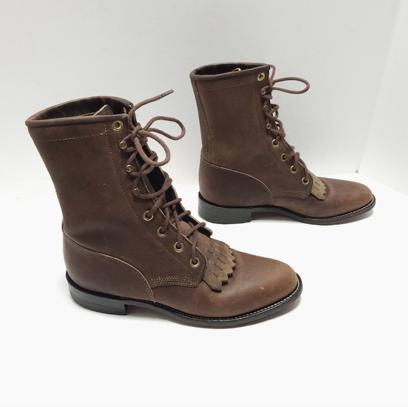 Justin Womens McKean Lace Up Boots Size 5.5 B Brown Leather Kiltie Roper - Picture 3 of 9